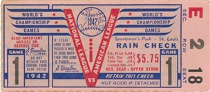 1942 World Series Game 1 Ticket Stub St. Louis Cardinals vs New York Yankees - Stan Musial World Series Debut